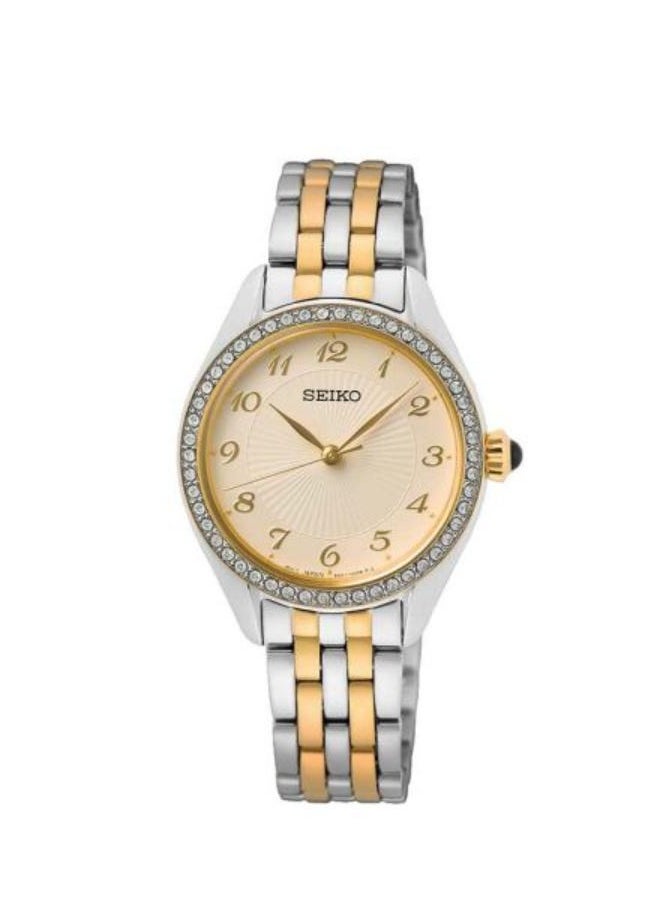 Seiko Ladies' Hand Watch QUARTZ Stainless Band, Gold Dial SUR480P1  - Image 1