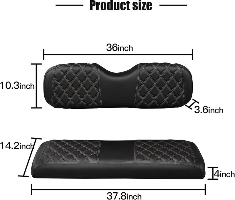 NOKINS Golf Cart Seat Covers for Club Car Precedent/DS & EZGO TXT/RXV & Yamaha - Durable Vinyl with Black & Brown Stitching - Image 3