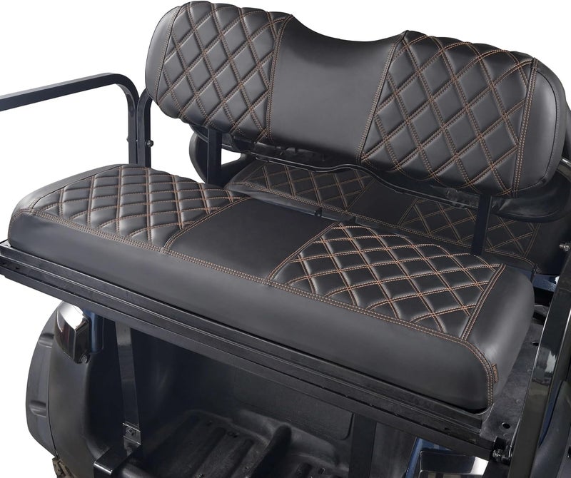 NOKINS Golf Cart Seat Covers for Club Car Precedent/DS & EZGO TXT/RXV & Yamaha - Durable Vinyl with Black & Brown Stitching - Image 1
