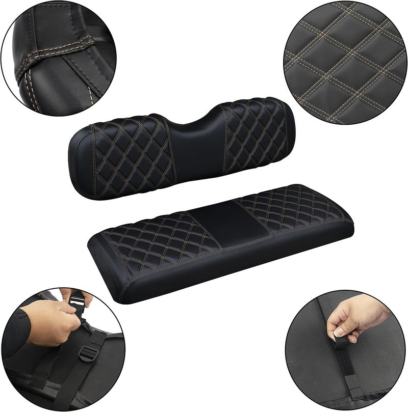 NOKINS Golf Cart Seat Covers for Club Car Precedent/DS & EZGO TXT/RXV & Yamaha - Durable Vinyl with Black & Brown Stitching - Image 5