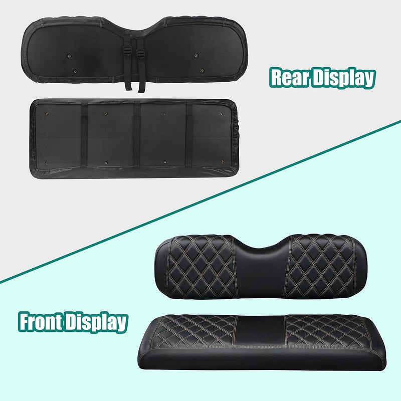 NOKINS Golf Cart Seat Covers for Club Car Precedent/DS & EZGO TXT/RXV & Yamaha - Durable Vinyl with Black & Brown Stitching - Image 4