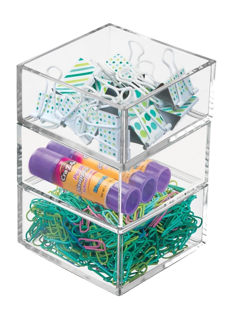 Eworld Set of 6 Clear Stackable Plastic Storage Containers, Perfect for Cabinets, Drawers, Desks, and Workspace Organization, Keep Pens, Pencils, Highlighters, and Notebooks Neatly Sorted.  - Image 4