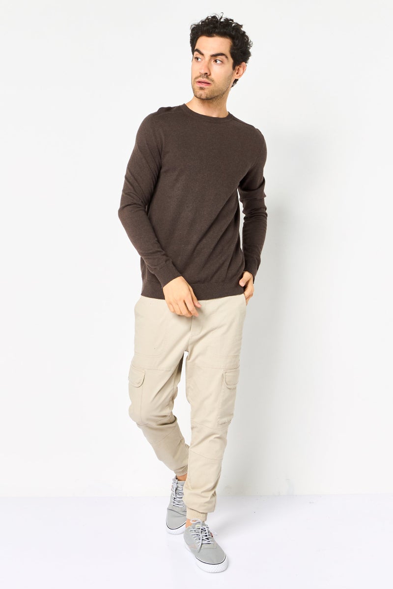 Selected Homme Men Crew Neck Long Sleeve Knitted Sweater, Dark Brown - Image 2