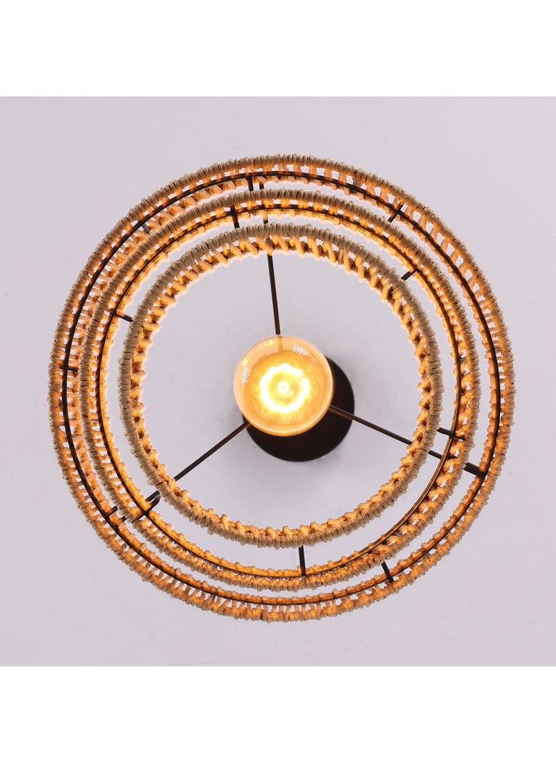 Ganeed - Farmhouse Rattan Pendant Light Fixture Vintage Boho Hand-Woven Bamboo Pendant Lighting Retro 30cm Mini 3-Tier Drum Wicker Brown Pendant Light for Kitchen Island, Dining Room, Bedroom - Image 1
