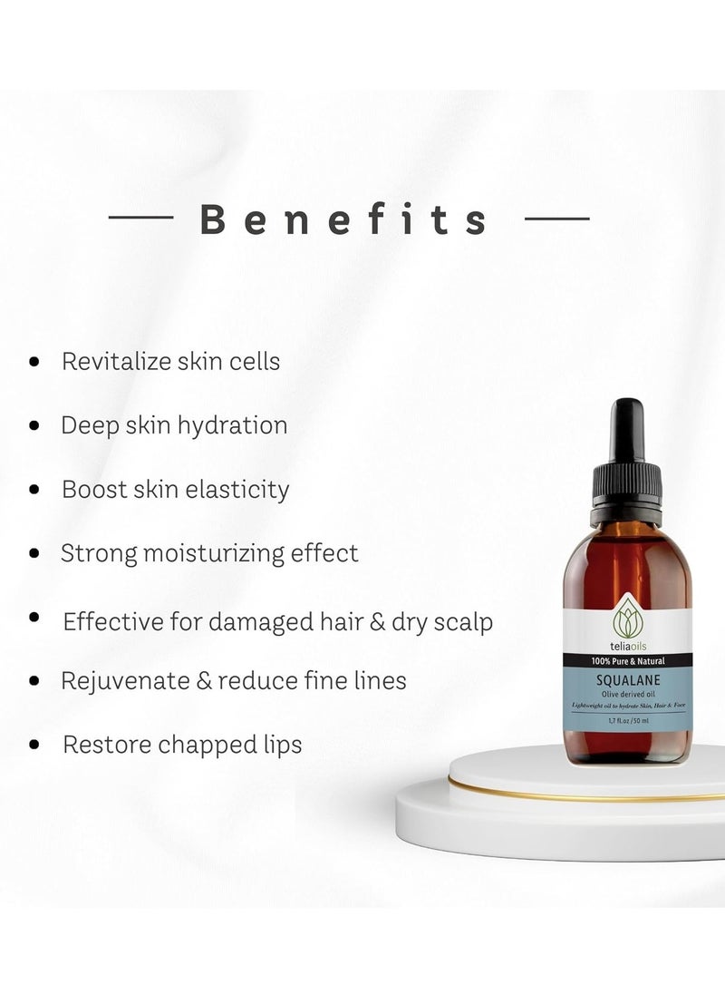 teliaoils Teliaoils Squalane Oil for face – 100% Plant-Based Oil from Olives – Natural Moisturizer for Face, Skin, and Hair – Improves Skin Elasticity – Lightweight & Fast Absorbing Hydration – 1.7 Fl oz  - Image 2