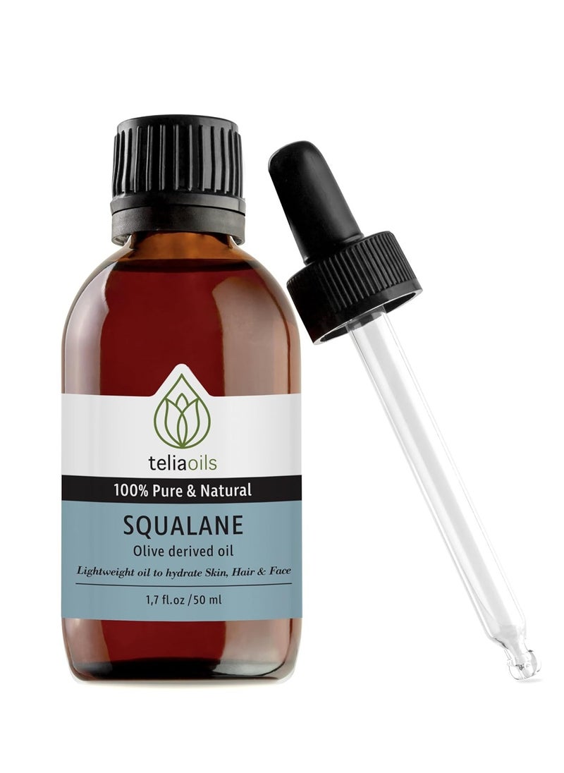 teliaoils Teliaoils Squalane Oil for face – 100% Plant-Based Oil from Olives – Natural Moisturizer for Face, Skin, and Hair – Improves Skin Elasticity – Lightweight & Fast Absorbing Hydration – 1.7 Fl oz  - Image 1