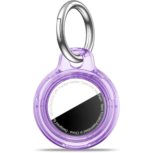 MOLOSLEEVE Case for AirTag 2nd Gen (2026) & 1st Gen, Shockproof Holder Anti-Scratch Protective Cover for Air Tags, Men's Women's Keyrings & Keychains for Keys, Luggage, Bags, Clear Purple - Image 1