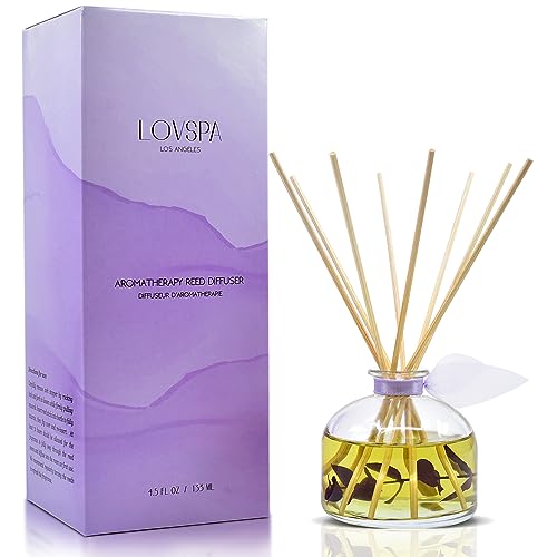 LOVSPA Reed Diffuser Set, DE-Stress Lavender Eucalyptus Scented Oil Diffuser with Sticks, Home Fragrance Accessories for Bathroom Shelf Decor, Aroma Diffusers for Home or Office Desk, USA Made - Image 1