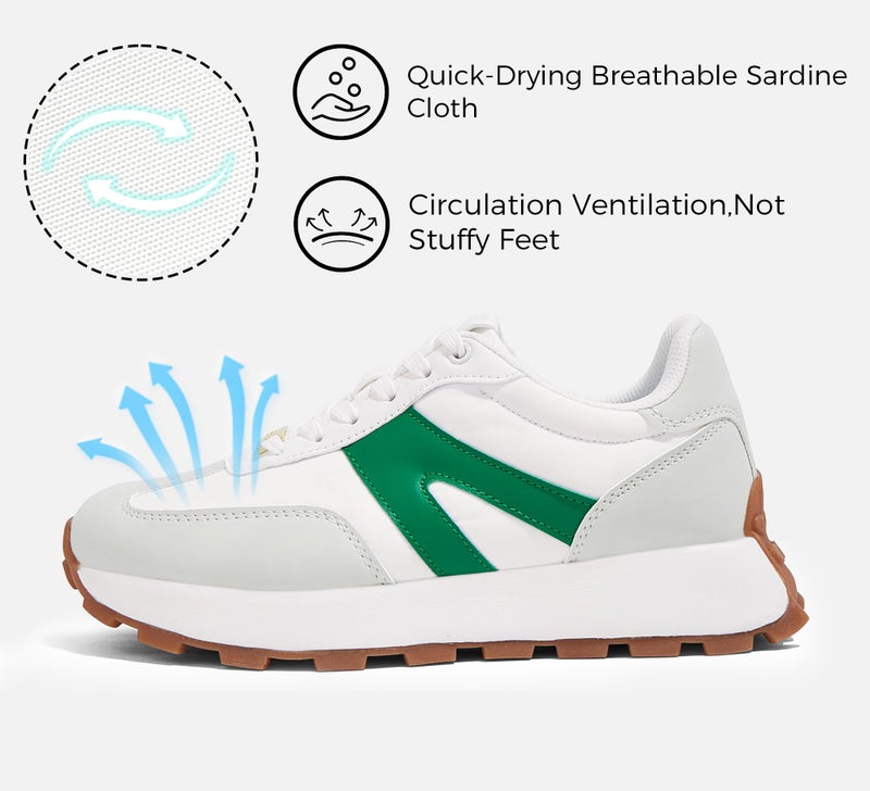 LUCKY STEP Women's Platform Fashion Sneakers Retro Classic Trainers Casual Lace-up Stylish Tennis Running Walking Shoes (Grey/Green,7.5 B(M) US) - Image 4