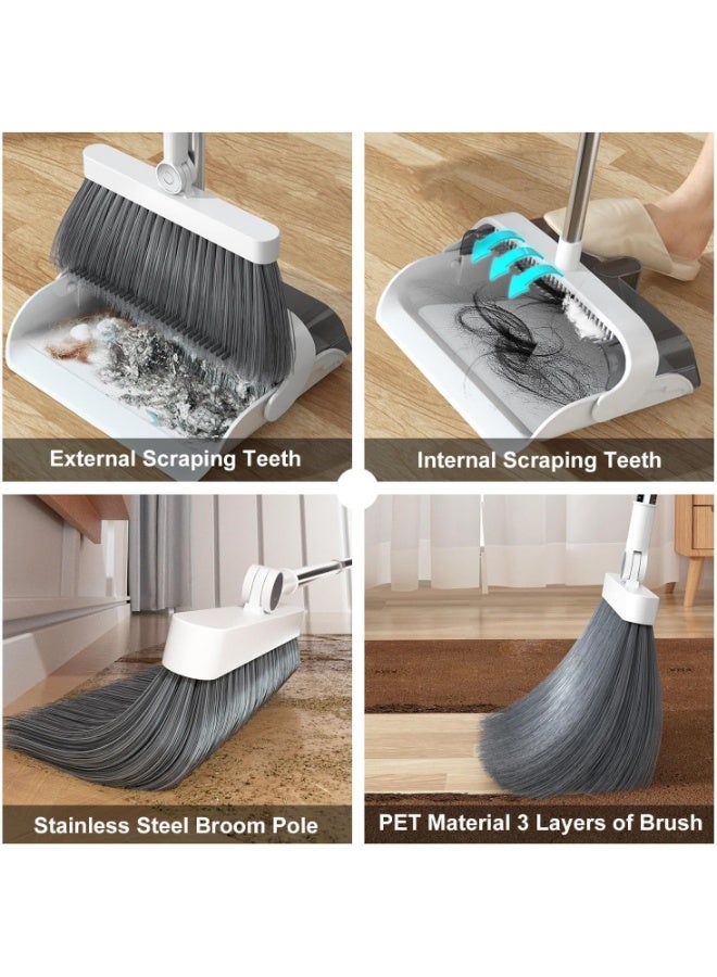 jaexest Dustpan and Brush Set,Long Handle 180 Degree Rotating Sweeping Brush,Household Dust Pan with Comb Teeth for Indoor Outdoor Garden Home,Kitchen,Office and Lobby (Light Gray) - Image 5