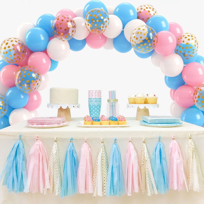 Patimate Gender Reveal Pink and Blue Balloons Set, 50 pcs 12 inch Pastel Blue Pink White Confetti Latex Balloons Kit for Gender Reveal Baby Shower Birthday Party Decorations - Image 4