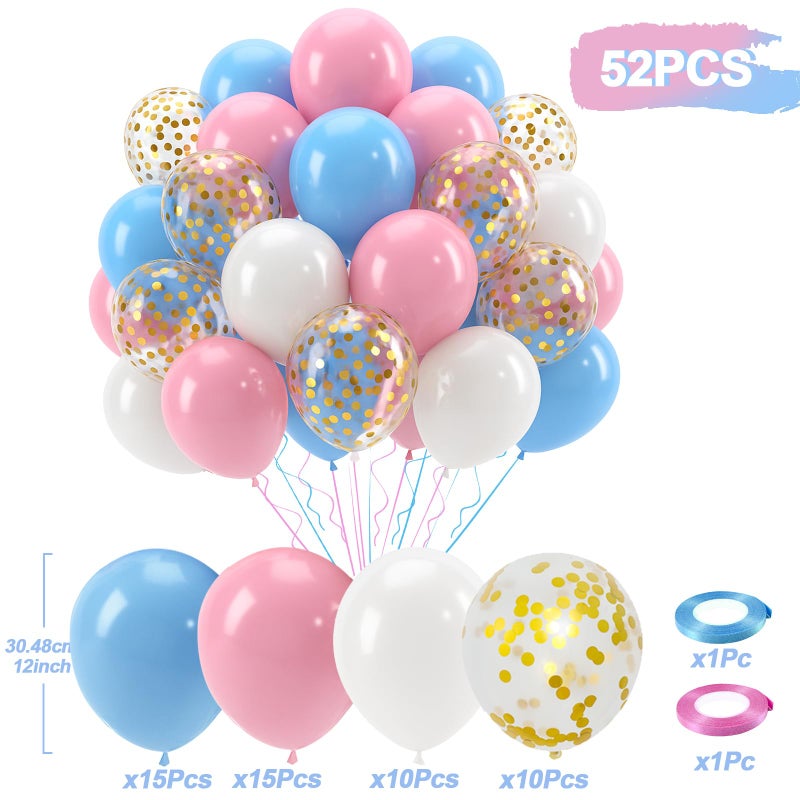 Patimate Gender Reveal Pink and Blue Balloons Set, 50 pcs 12 inch Pastel Blue Pink White Confetti Latex Balloons Kit for Gender Reveal Baby Shower Birthday Party Decorations - Image 3