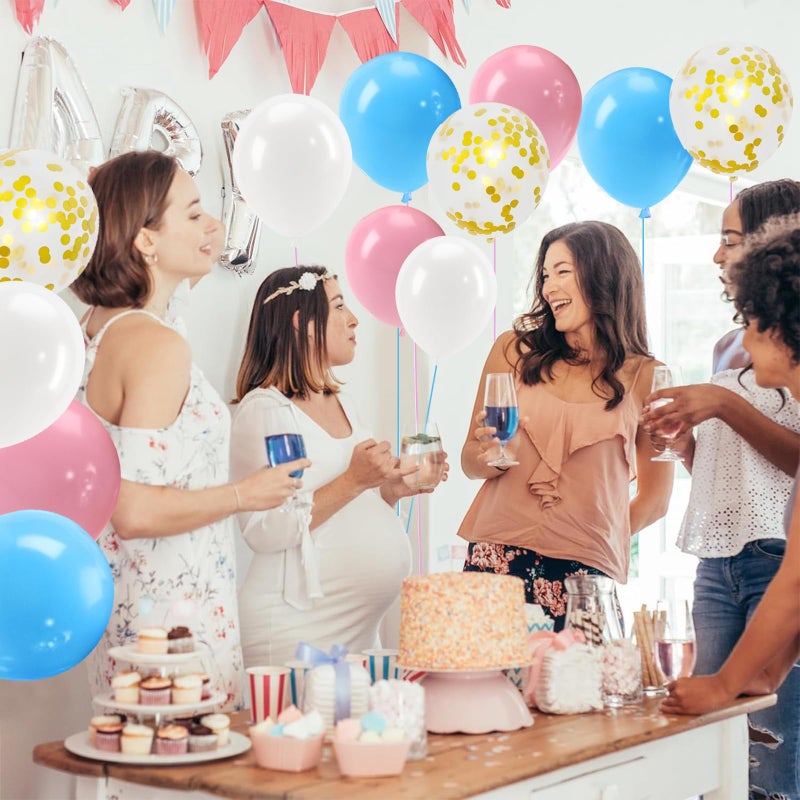 Patimate Gender Reveal Pink and Blue Balloons Set, 50 pcs 12 inch Pastel Blue Pink White Confetti Latex Balloons Kit for Gender Reveal Baby Shower Birthday Party Decorations - Image 2