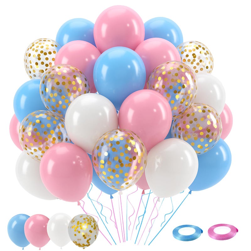 Patimate Gender Reveal Pink and Blue Balloons Set, 50 pcs 12 inch Pastel Blue Pink White Confetti Latex Balloons Kit for Gender Reveal Baby Shower Birthday Party Decorations - Image 1