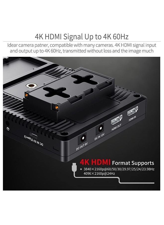 F7 PRO 7 Inch Touch Screen DSLR Camera Field Monitor with 3D Lut HDR Waveform F970 External Power Install Kit 1920x1200 4K 60Hz HDMI Input Output 8.4V DC Output 5V Type-c Input Mini Hot Shoe