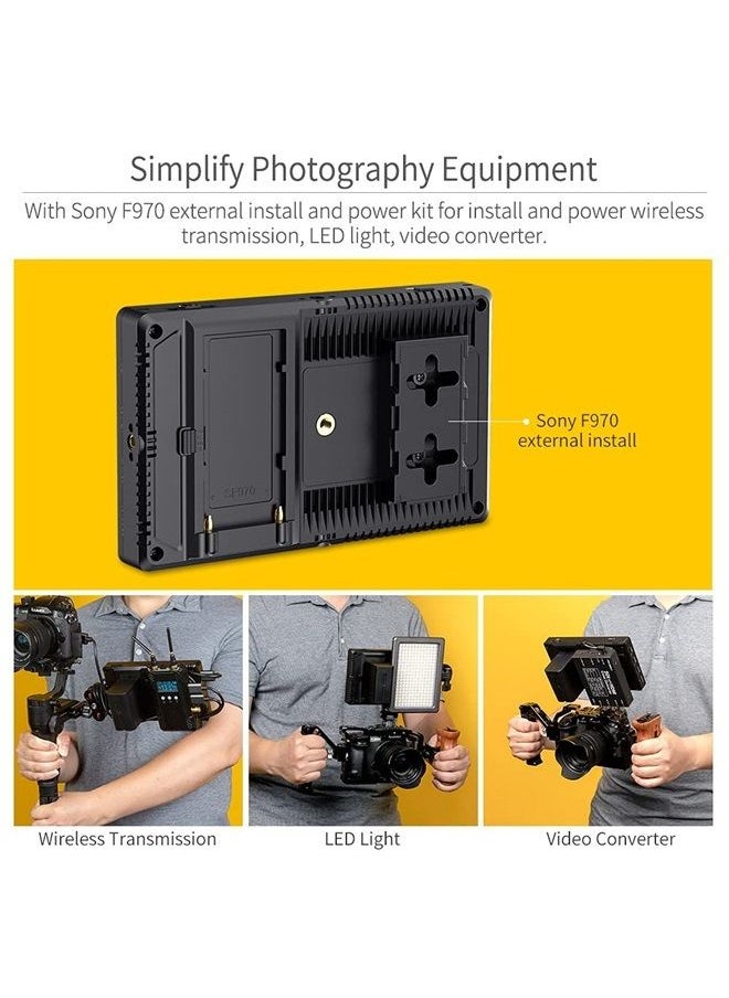 F7 PRO 7 Inch Touch Screen DSLR Camera Field Monitor with 3D Lut HDR Waveform F970 External Power Install Kit 1920x1200 4K 60Hz HDMI Input Output 8.4V DC Output 5V Type-c Input Mini Hot Shoe