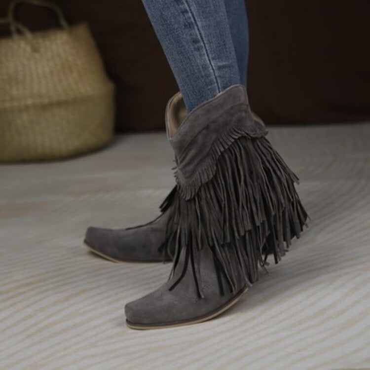 40-46 Large Size Wish Coarse Heel Tassel Boots Ladies Short Boots G433 - Image 3