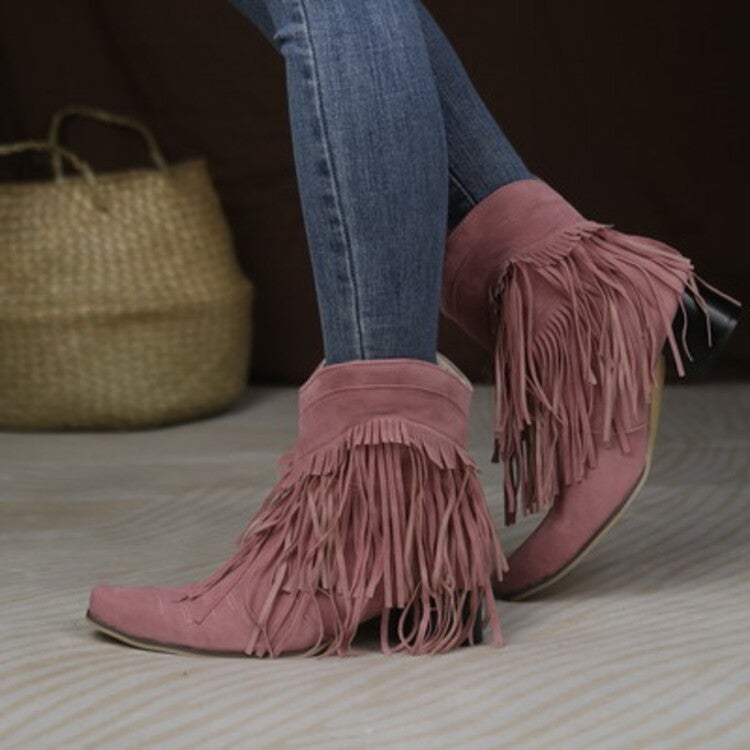 40-46 Large Size Wish Coarse Heel Tassel Boots Ladies Short Boots G433 - Image 2