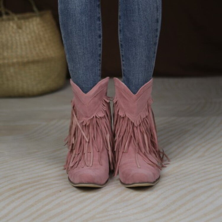 40-46 Large Size Wish Coarse Heel Tassel Boots Ladies Short Boots G433 - Image 1