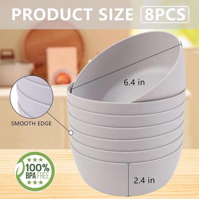 ejonirinjonir EI 8pcs Wheat Straw Bowls SetUnbreakable Reusable Plastic BowlsBPAFree Lightweight Cereal Salad  Soup BowlsIdeal for Breakfast Picnic Party or Dinner - Image 2