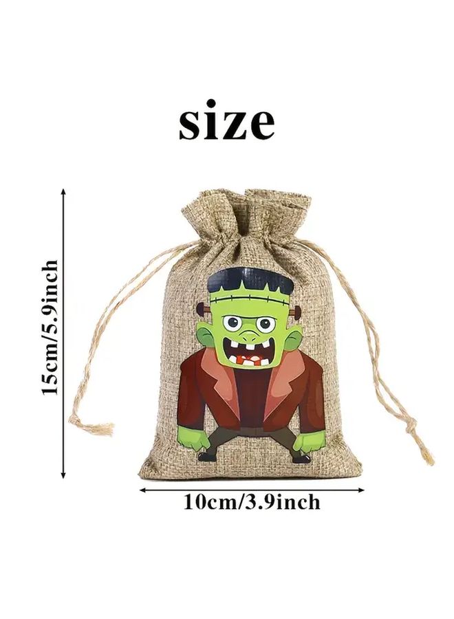 Halloween Linen Drawstring Bags 6pcs With Ghosts Bats Pumpkins Witches Hats - Image 3