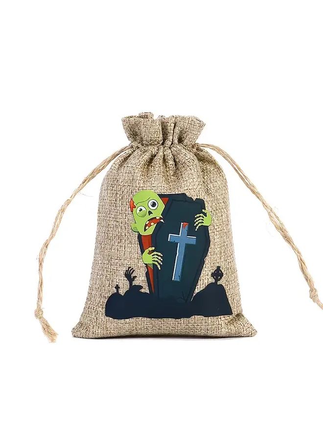 Halloween Linen Drawstring Bags 6pcs With Ghosts Bats Pumpkins Witches Hats - Image 5