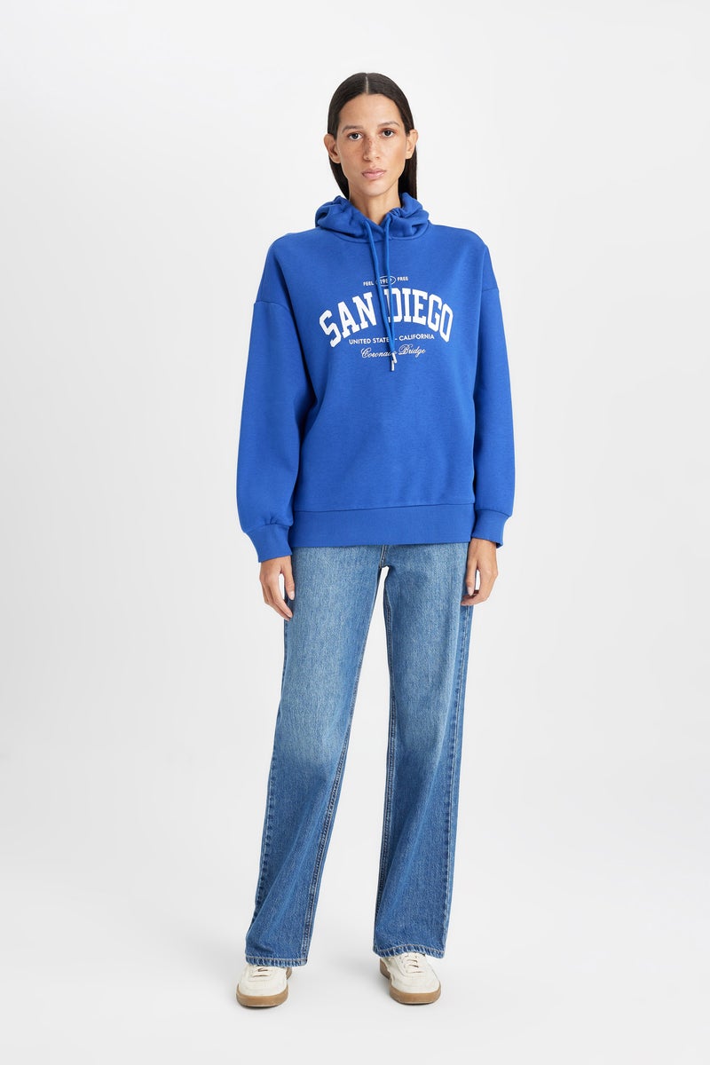 DeFacto Woman Oversize Fit Hooded Printed Thick Sweatshirt  - Image 5