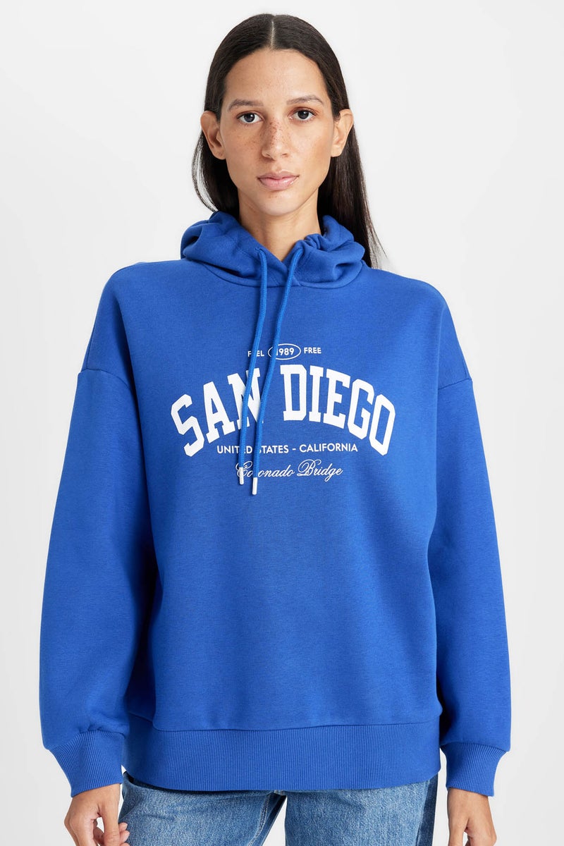 DeFacto Woman Oversize Fit Hooded Printed Thick Sweatshirt  - Image 1