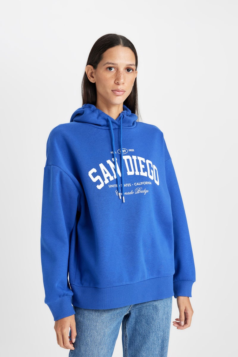 DeFacto Woman Oversize Fit Hooded Printed Thick Sweatshirt  - Image 3