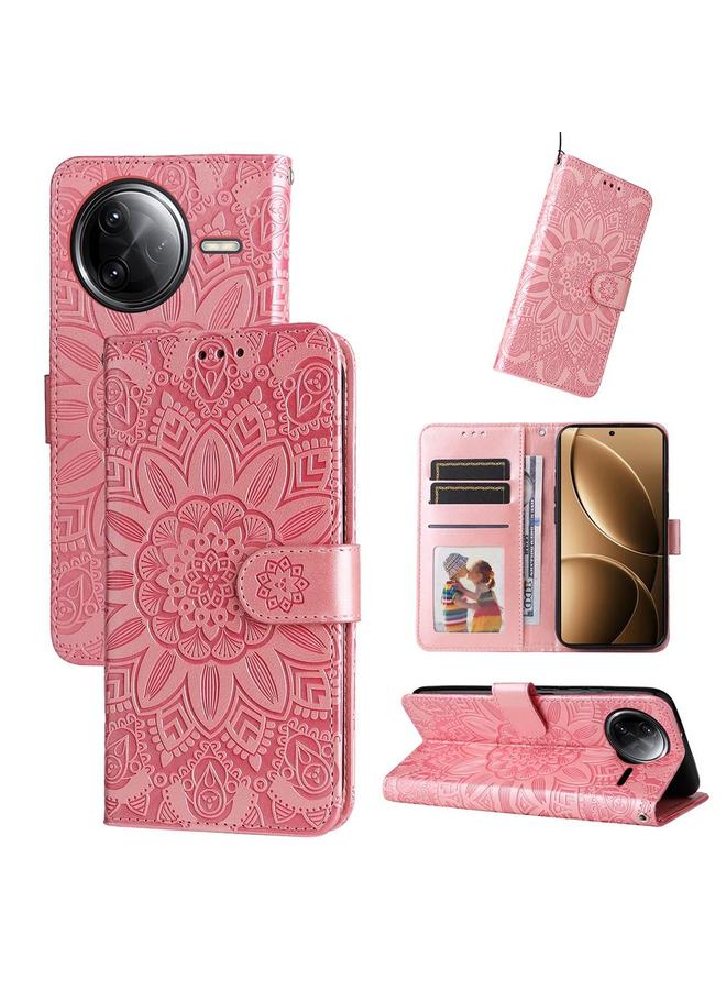 اس-توب جراب لهاتف Redmi K80 Pro مصنوع من الجلد المنقوش بنقشة عباد الشمس - Image 1