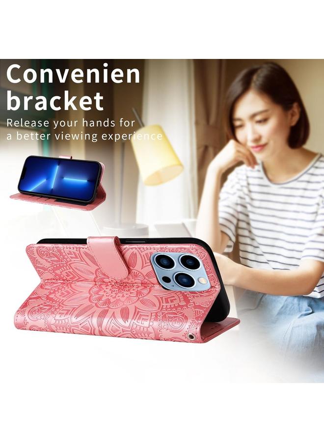 اس-توب جراب لهاتف Redmi K80 Pro مصنوع من الجلد المنقوش بنقشة عباد الشمس - Image 4