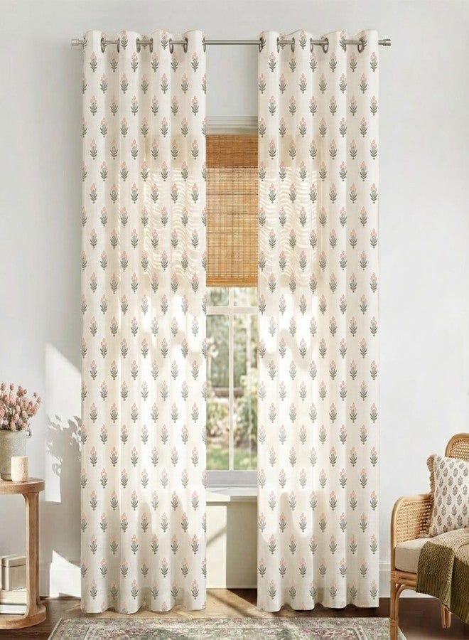 Lino Rosa Pink Curtains 2 Panels Sheer Floral Linen Pretty Boho Shabby Chic Victorian Curtains for Living Room Bedroom Princess Girls - Image 1