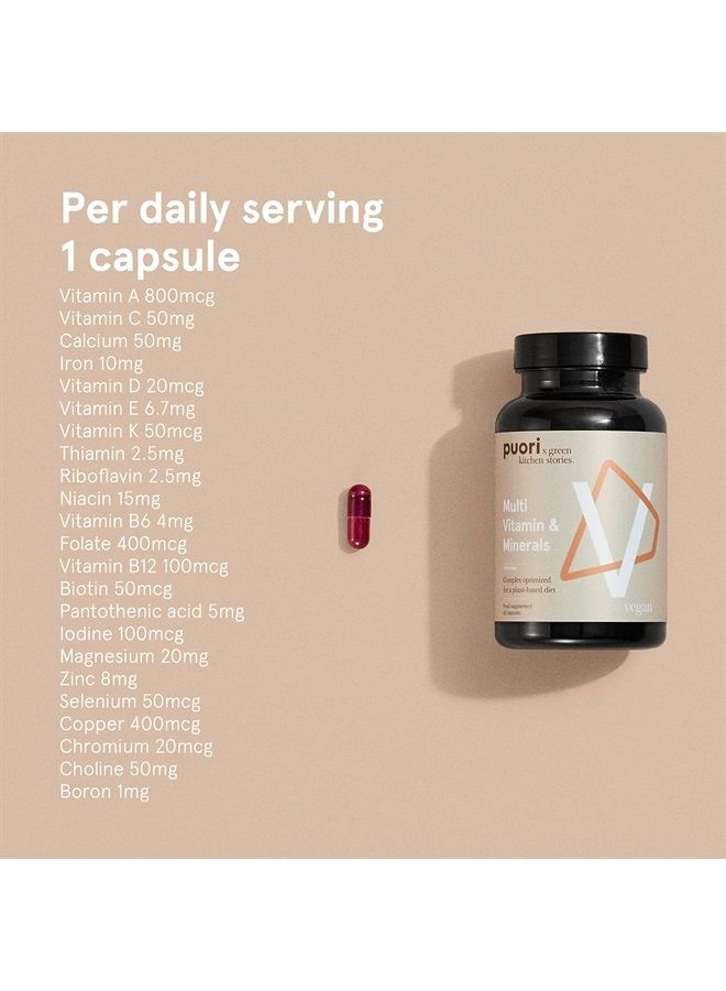 Puori Multi-Vitamin and Mineral Complex - 60 Vegan Capsules - Vegan Certified with 13 Essential Vitamin and 9 Minerals - for Overall Health, Nervous and Immune System - Dairy-Free, Vegetarian - Image 2