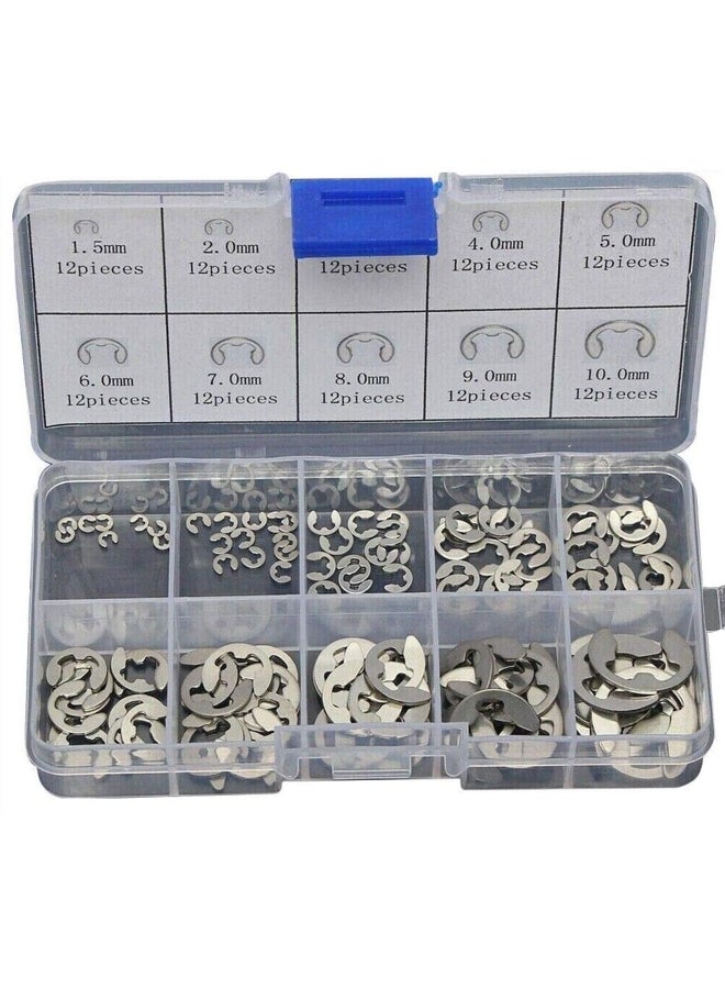 120pcs Snap Ring Kit 304 Stainless Steel E-clip M1.5 - M10 Plastic Box