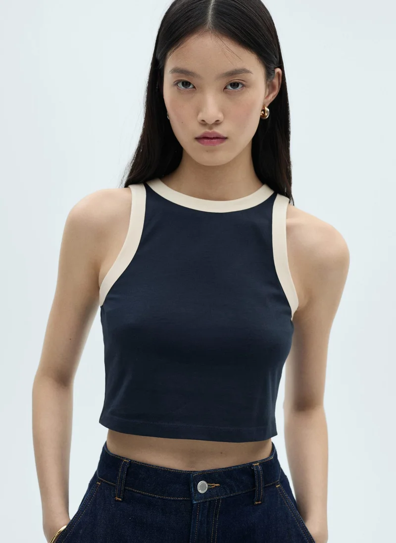 MANGO Contrast Trim Top