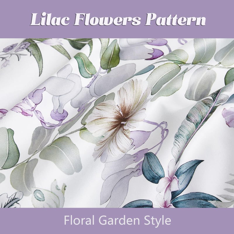 La Sheer Floral Duvet Cover Set Garden Style Twin 2 Pieces Bedding Set  Ultra Soft Green Leaves Botanical Flowers Pattern Lavender Reversible Farmhouse 1 Comforter Cover + 1 Pillowsham(No Comforter) - Image 3