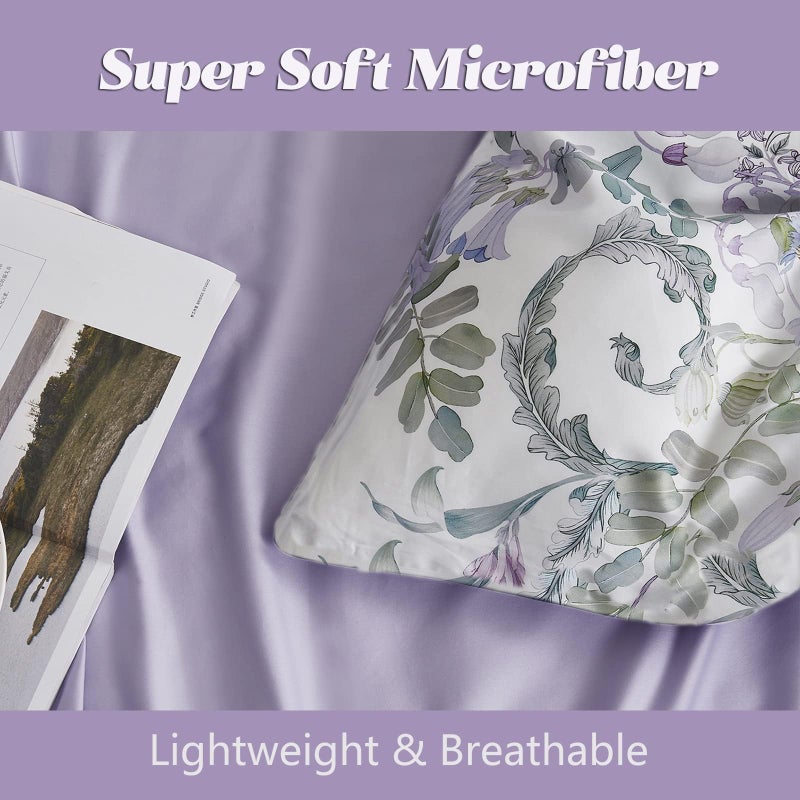 La Sheer Floral Duvet Cover Set Garden Style Twin 2 Pieces Bedding Set  Ultra Soft Green Leaves Botanical Flowers Pattern Lavender Reversible Farmhouse 1 Comforter Cover + 1 Pillowsham(No Comforter) - Image 4