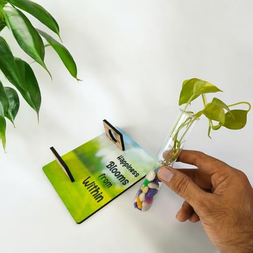 Yey Test Tube Wooden Planter 2-in-1 | Magnetic & Wall Mounted with Quote | Ideal for Living Room, Bedroom, Office, and Garden | Modern Flower Vase for Plant Propagation (Happiness Blooms from Within) - Image 5