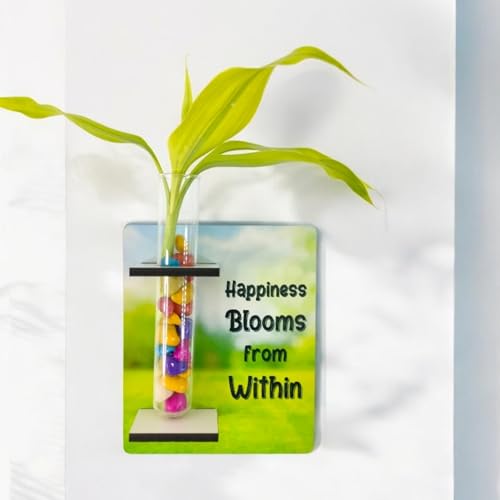 Yey Test Tube Wooden Planter 2-in-1 | Magnetic & Wall Mounted with Quote | Ideal for Living Room, Bedroom, Office, and Garden | Modern Flower Vase for Plant Propagation (Happiness Blooms from Within) - Image 1