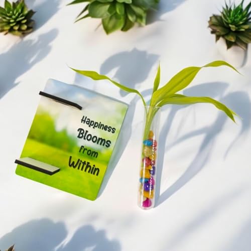 Yey Test Tube Wooden Planter 2-in-1 | Magnetic & Wall Mounted with Quote | Ideal for Living Room, Bedroom, Office, and Garden | Modern Flower Vase for Plant Propagation (Happiness Blooms from Within) - Image 4