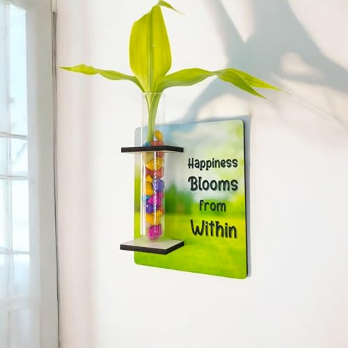 Yey Test Tube Wooden Planter 2-in-1 | Magnetic & Wall Mounted with Quote | Ideal for Living Room, Bedroom, Office, and Garden | Modern Flower Vase for Plant Propagation (Happiness Blooms from Within) - Image 2