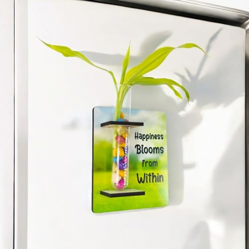 Yey Test Tube Wooden Planter 2-in-1 | Magnetic & Wall Mounted with Quote | Ideal for Living Room, Bedroom, Office, and Garden | Modern Flower Vase for Plant Propagation (Happiness Blooms from Within) - Image 3