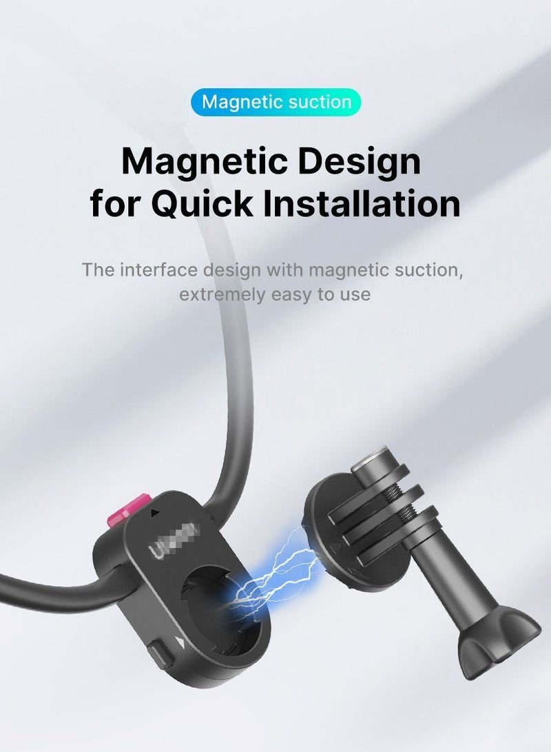 حامل كاميرا الحركة على الرقبة للمناظر الطبيعية/ التصوير الذاتي، حامل رقبة قابل للتمدد للدراجات الهوائية/ السفر، متوافق مع GoPro MAX Hero، DJI، SJCAM والهواتف النقالة (أسود) - Image 5