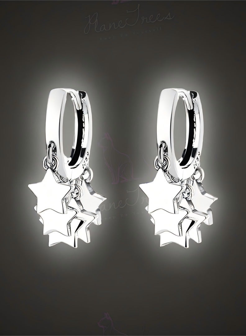Plane Trees 925 Sterling Silver Star Dangle Earrings for Women – Minimalist Celestial Drop Hoops | PLANE TREES - Image 1