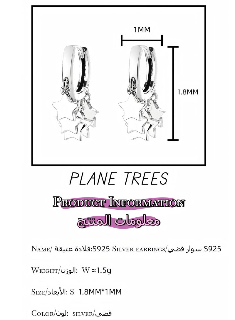 Plane Trees 925 Sterling Silver Star Dangle Earrings for Women – Minimalist Celestial Drop Hoops | PLANE TREES - Image 2