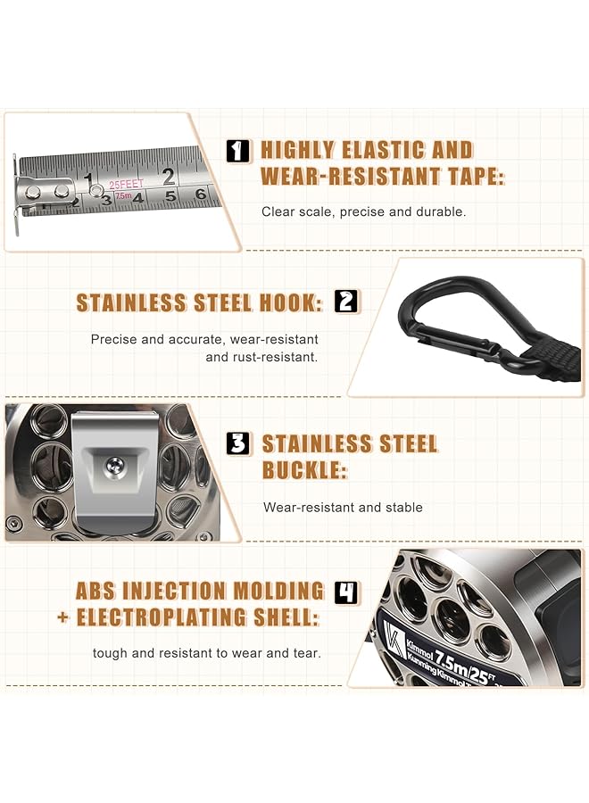 إيروريكس شريط قياس 7.5 متر 25 قدمًا من الفولاذ المقاوم للصدأ مقاوم للتآكل مسطرة مترية قابلة للسحب بمقياس مزدوج الجوانب مقاوم للماء محمول قابل للسحب للاستخدام المنزلي والزراعي والصناعي والنجارة - Image 5
