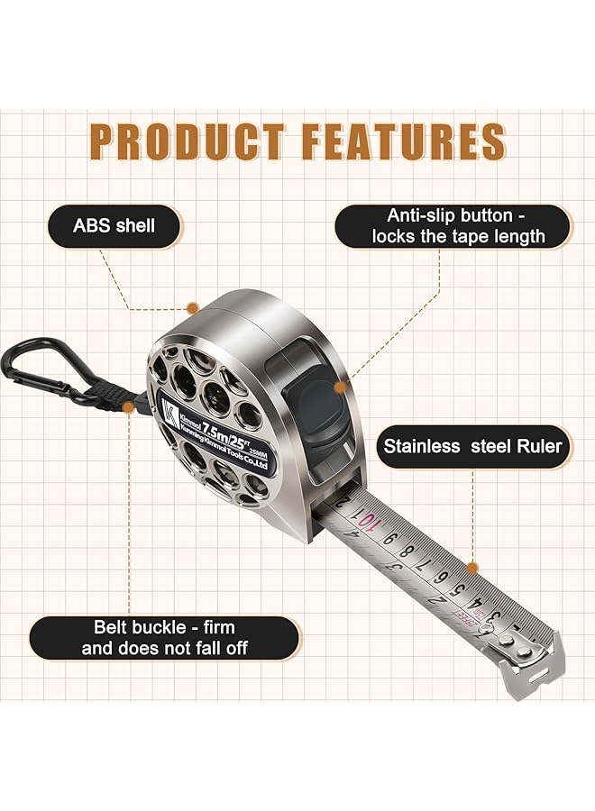 إيروريكس شريط قياس 7.5 متر 25 قدمًا من الفولاذ المقاوم للصدأ مقاوم للتآكل مسطرة مترية قابلة للسحب بمقياس مزدوج الجوانب مقاوم للماء محمول قابل للسحب للاستخدام المنزلي والزراعي والصناعي والنجارة - Image 2