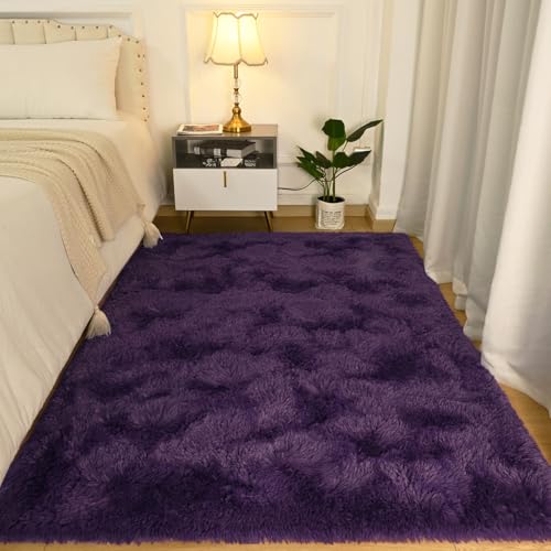 Softlife Rugs for Bedroom 4x5.3 Feet Purple Area Rug for Living Room Super Soft Shaggy Rugs for Dorm Fluffy Fuzzy Carpets Long Plush Bedside Rug Nursery Girls Boys Kids Room Home Christmas Decoration - Image 1
