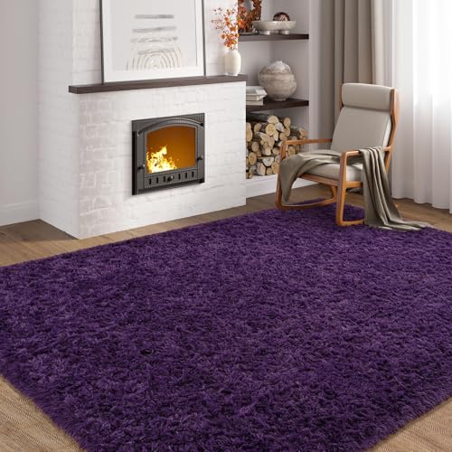 Softlife Rugs for Bedroom 4x5.3 Feet Purple Area Rug for Living Room Super Soft Shaggy Rugs for Dorm Fluffy Fuzzy Carpets Long Plush Bedside Rug Nursery Girls Boys Kids Room Home Christmas Decoration - Image 4
