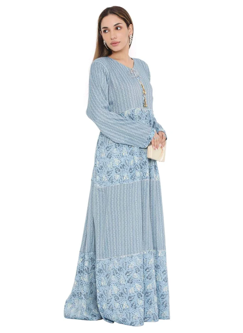 HANA & SARA LONG VISCOSE PRINTED FRONT TIE ARABIC KAFTAN JALABIYA FARASHA DRESSES